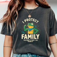 I Protect Family Frog Graphic Tee – No Kings in America Funny Satire Tee