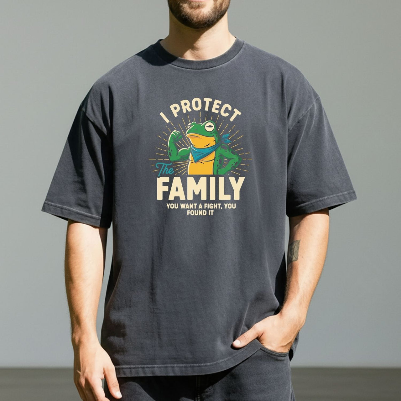 I Protect Family Frog Graphic Tee – No Kings in America Funny Satire Tee