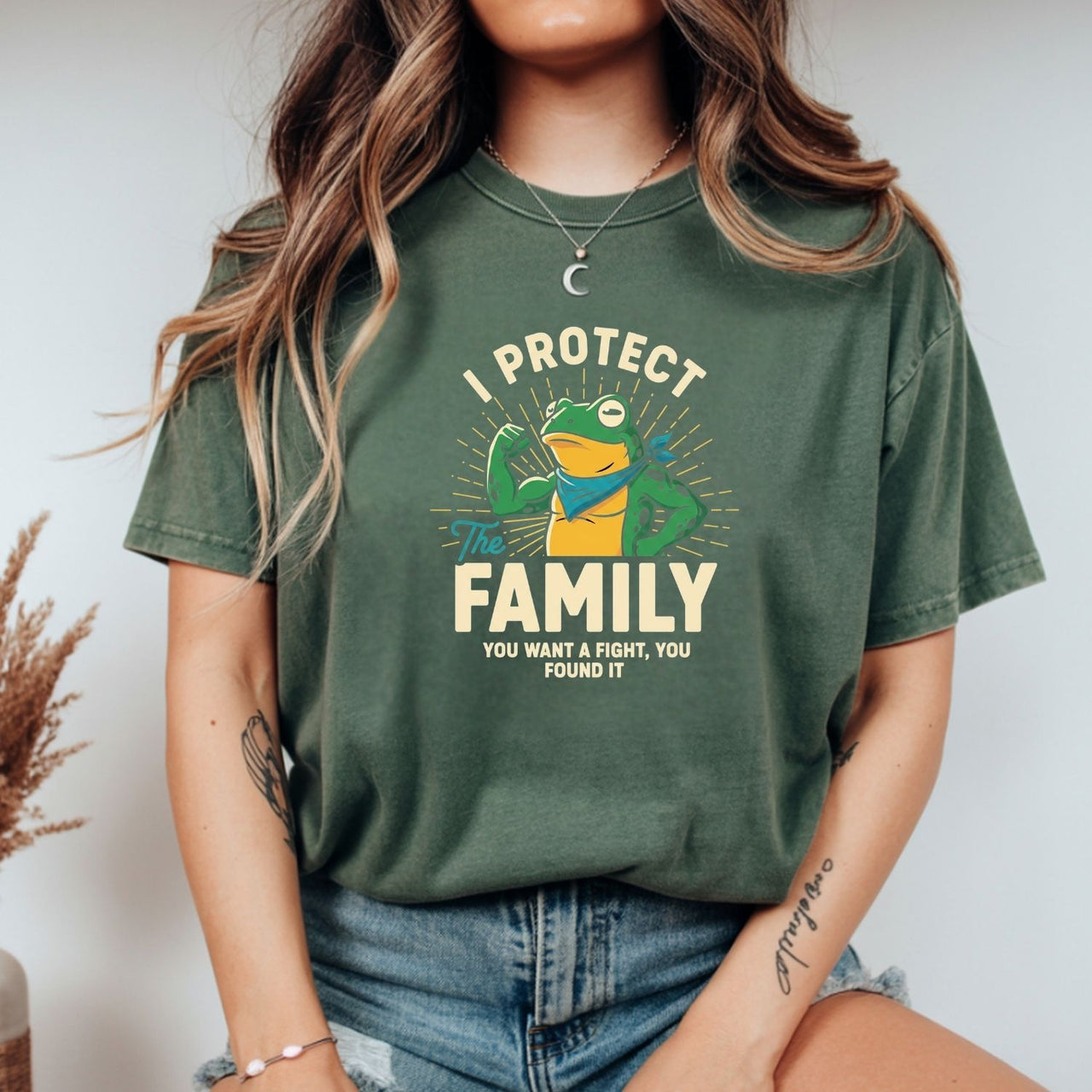 I Protect Family Frog Graphic Tee – No Kings in America Funny Satire Tee