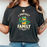 I Protect Family Frog Graphic Tee – No Kings in America Funny Satire Tee