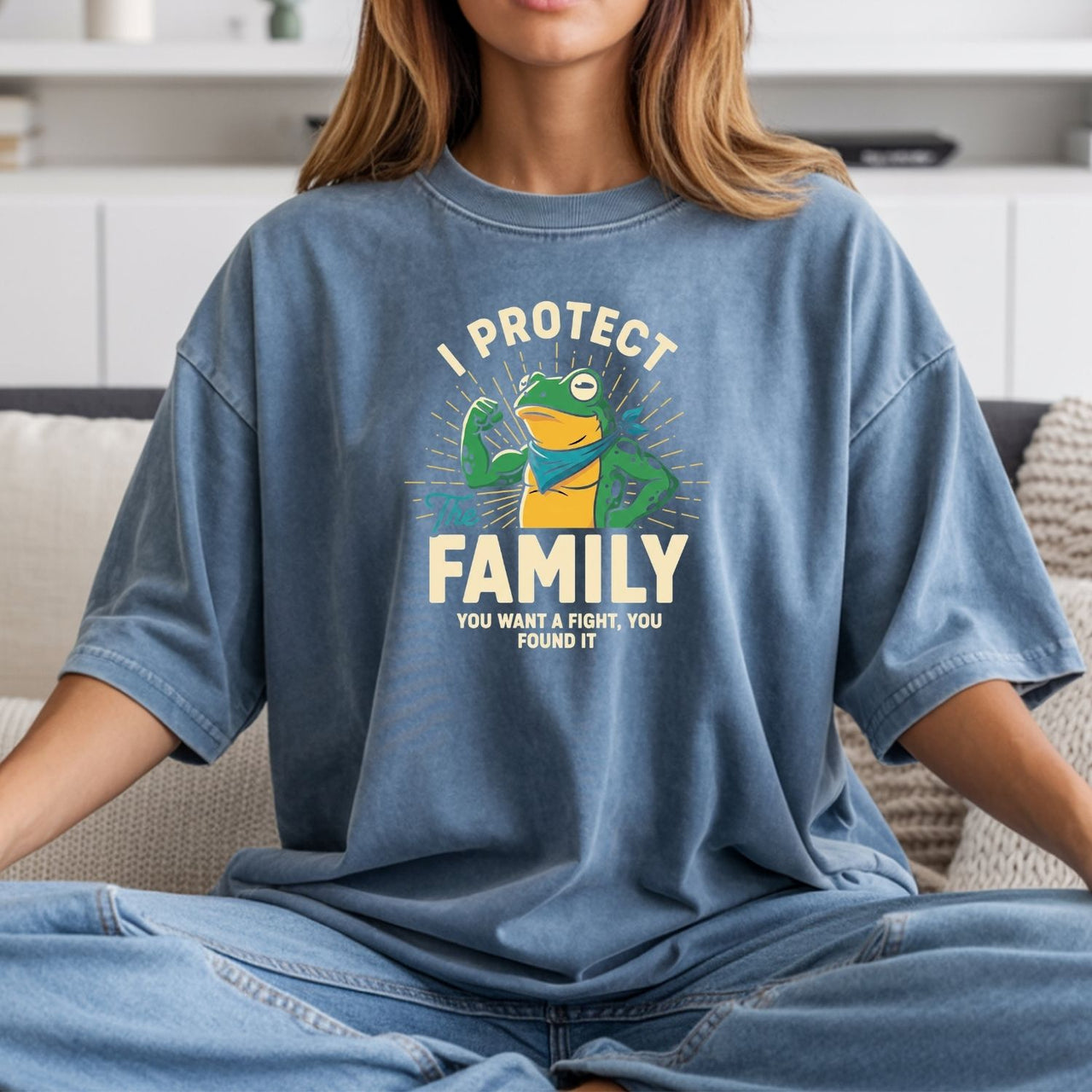 I Protect Family Frog Graphic Tee – No Kings in America Funny Satire Tee