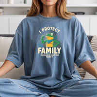 I Protect Family Frog Graphic Tee – No Kings in America Funny Satire Tee