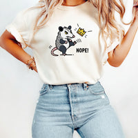 Nope Possum T-Shirt – No Kings Funny Graphic Tee – Grumpy Opossum Kicking Crown