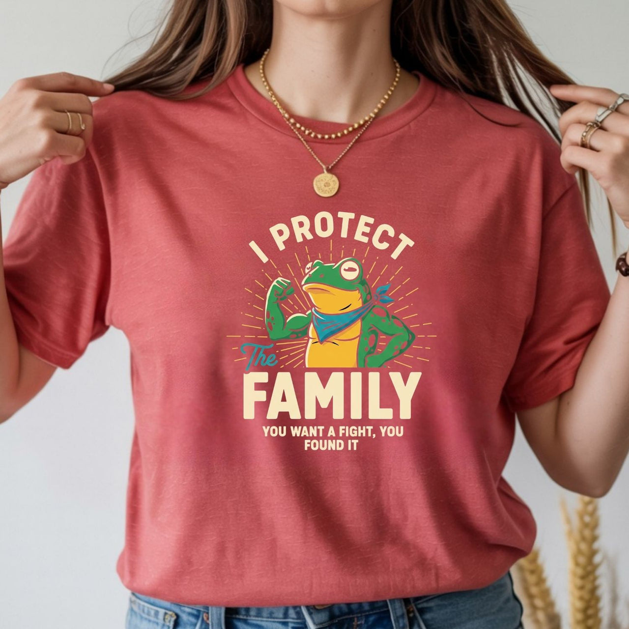 I Protect Family Frog Graphic Tee – No Kings in America Funny Satire Tee