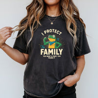 I Protect Family Frog Graphic Tee – No Kings in America Funny Satire Tee