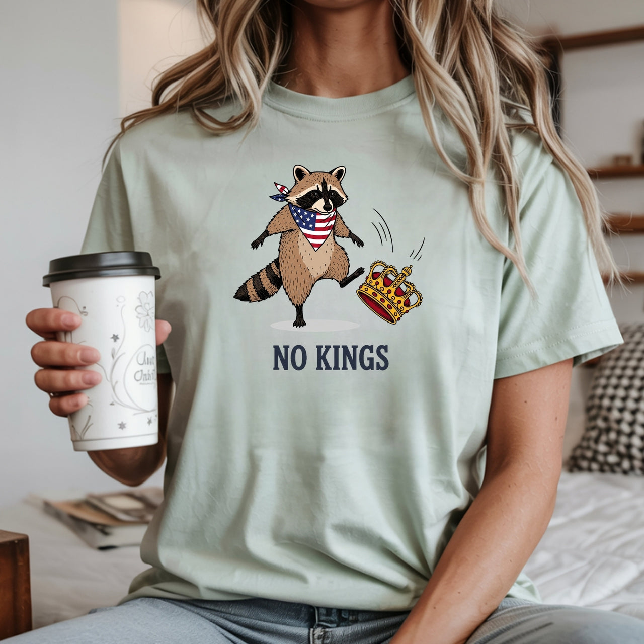 No Kings Raccoon T-Shirt – Funny American Rebel Tee – Patriotic Humor Graphic Top