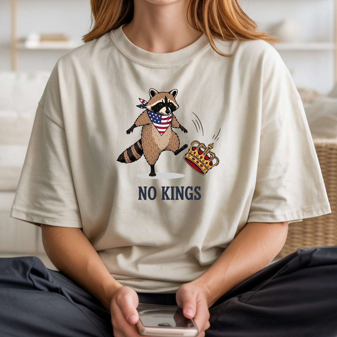 No Kings Raccoon T-Shirt – Funny American Rebel Tee – Patriotic Humor Graphic Top