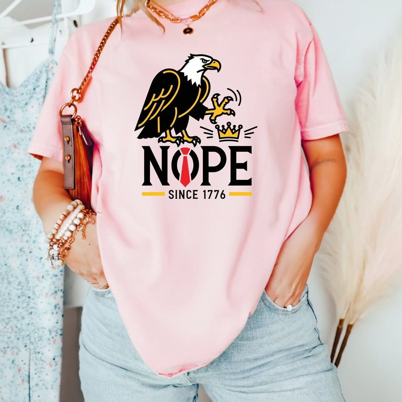 No Kings in America Shirt – Bald Eagle Graphic Tee – Funny Liberty Parody Top