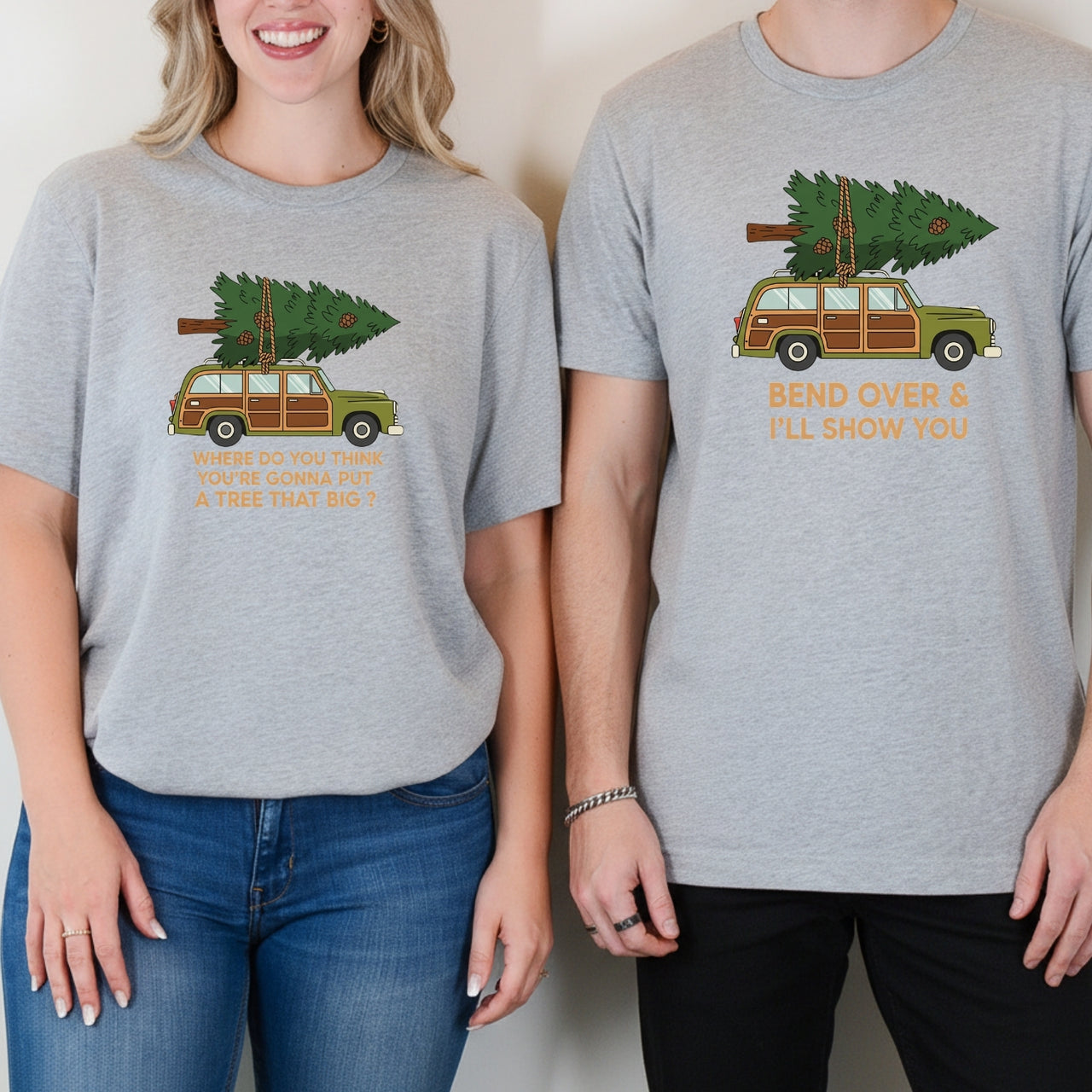 Bend Over and I'll Show You Funny Christmas Matching T-Shirts For Couples