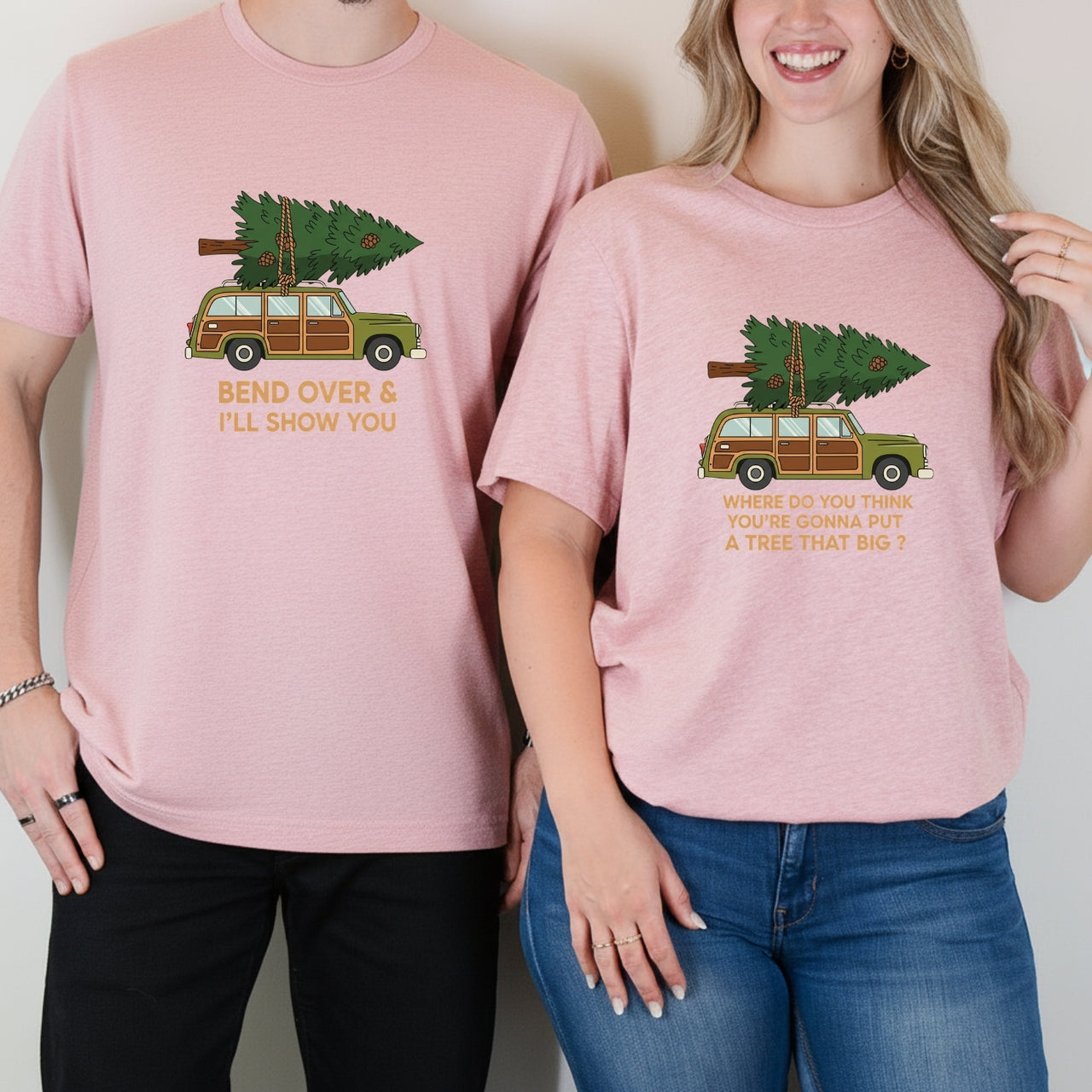 Bend Over and I'll Show You Funny Christmas Matching T-Shirts For Couples