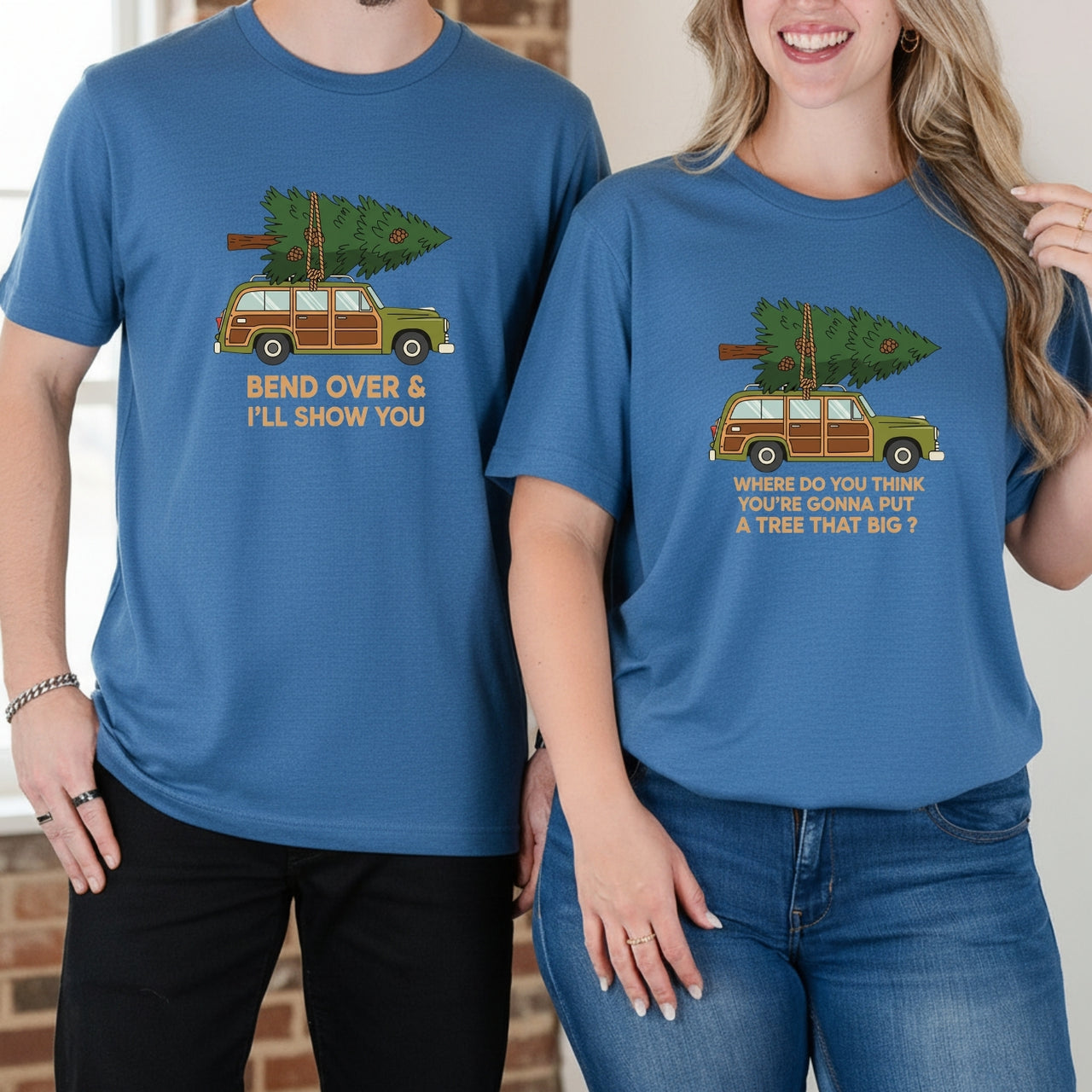 Bend Over and I'll Show You Funny Christmas Matching T-Shirts For Couples