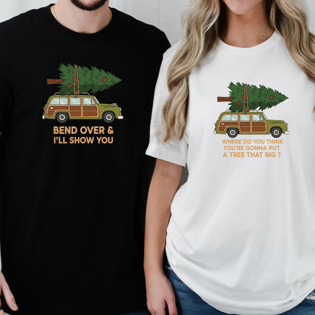 Bend Over and I'll Show You Funny Christmas Matching T-Shirts For Couples