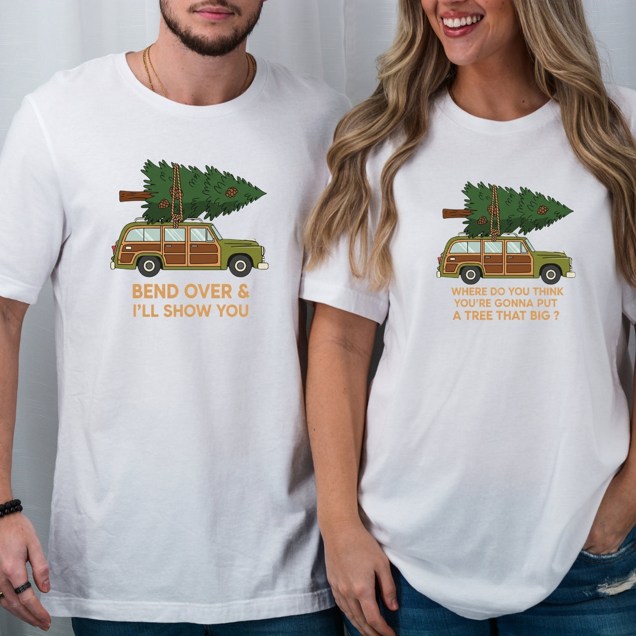 Bend Over and I'll Show You Funny Christmas Matching T-Shirts For Couples