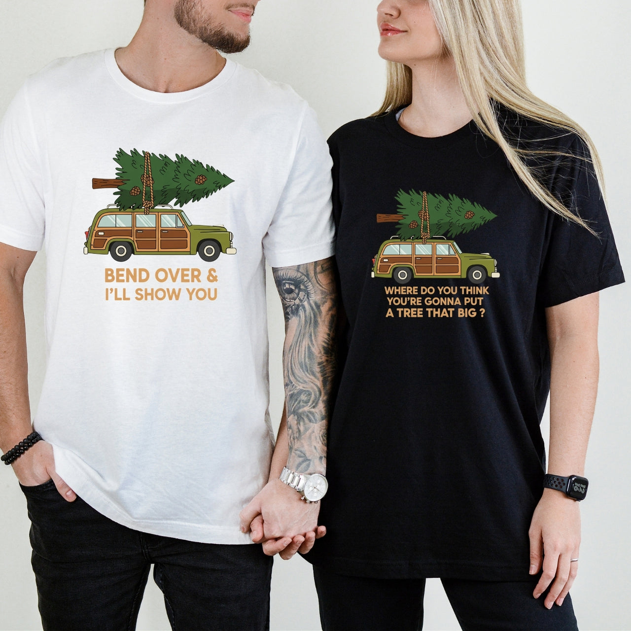 Bend Over and I'll Show You Funny Christmas Matching T-Shirts For Couples