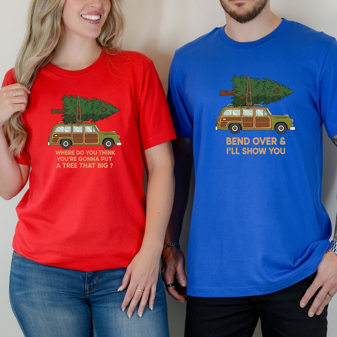 Bend Over and I'll Show You Funny Christmas Matching T-Shirts For Couples