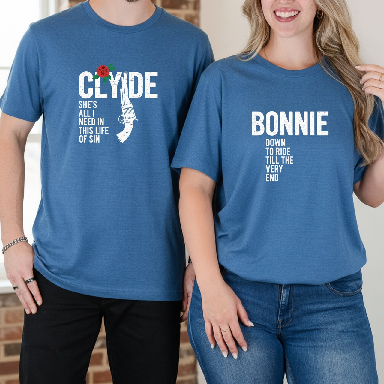 Bonnie Down To Ride Clyde She's All I Need Matching T-Shirts For Couples