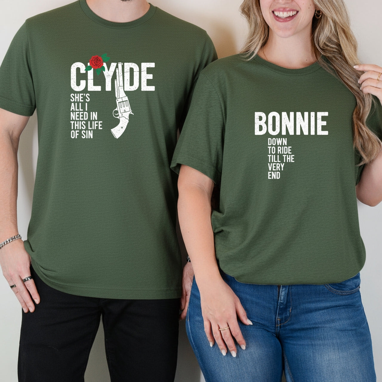 Bonnie Down To Ride Clyde She's All I Need Matching T-Shirts For Couples