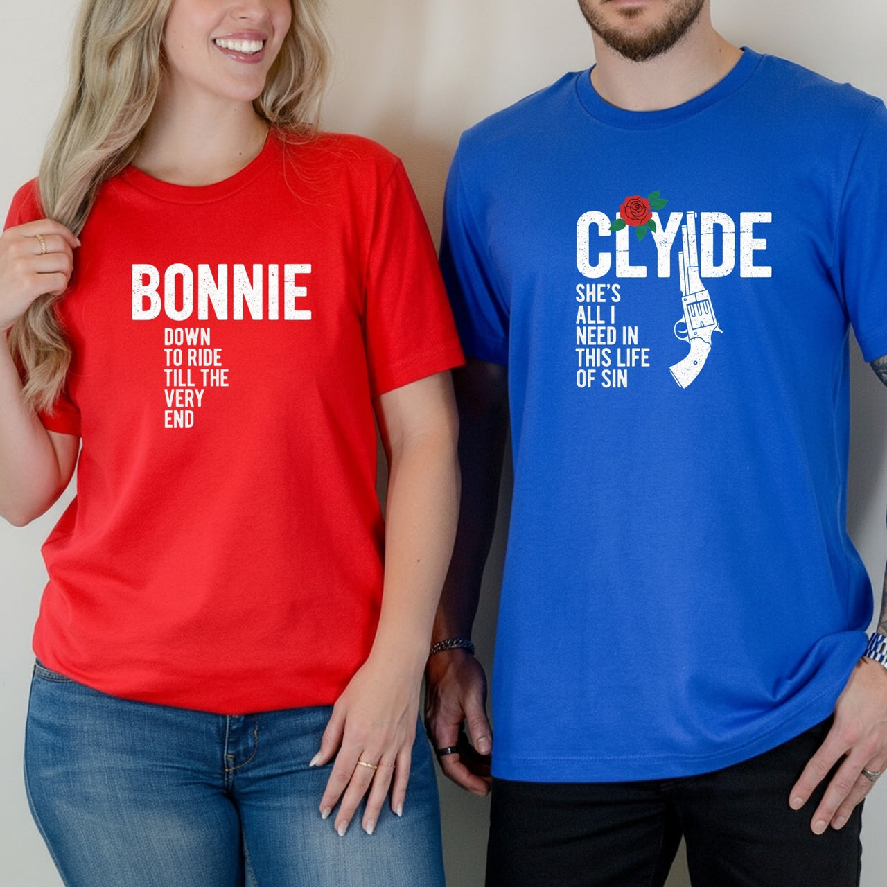Bonnie Down To Ride Clyde She's All I Need Matching T-Shirts For Couples