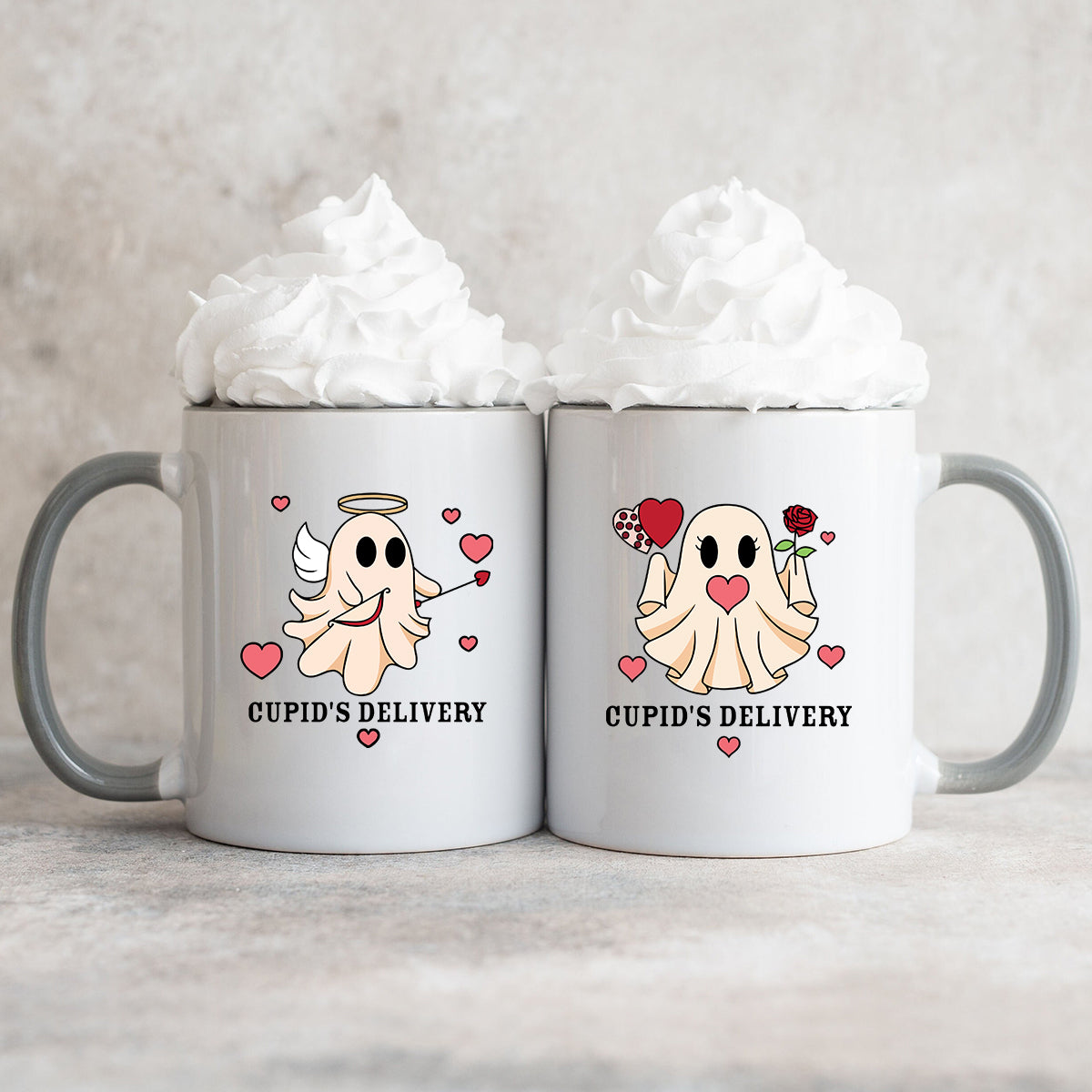Cupid & Gift Ghost Matching Mugs For Couples
