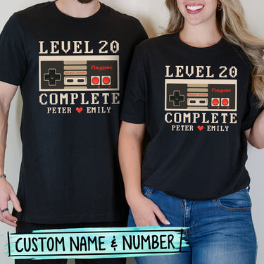 Custom Anniversary Level Complete with Name Matching T-Shirts For Couples