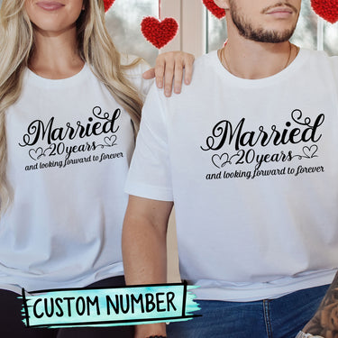 Custom Anniversary Married and Looking Forward Forever Matching T-Shirts For Couples