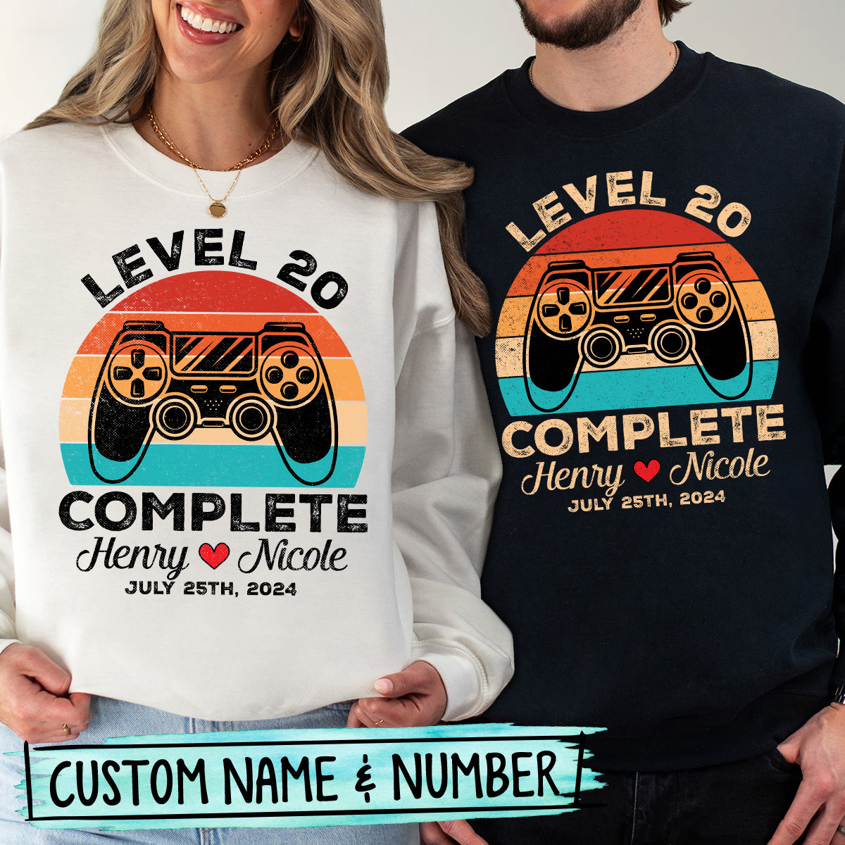 Custom Vintage Anniversary Level Complete with Name Matching Hoodies For Couples