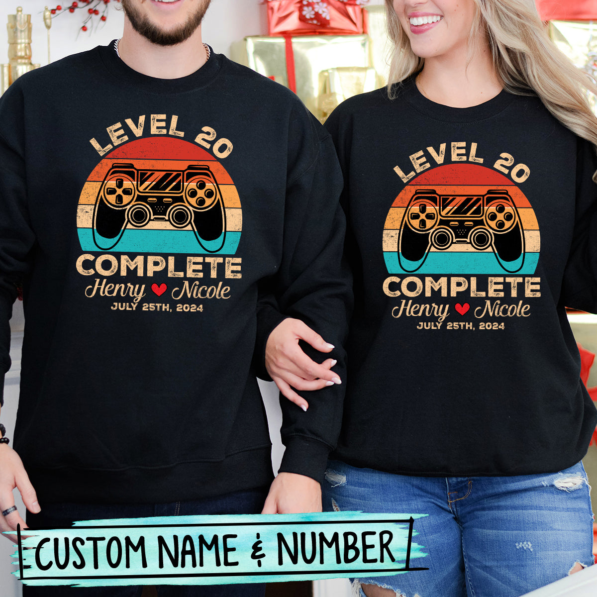 Custom Vintage Anniversary Level Complete with Name Matching Hoodies For Couples