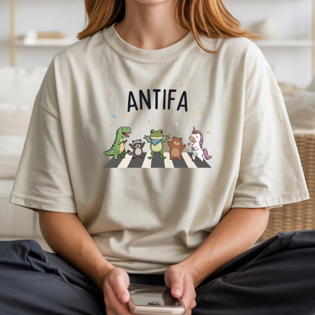 Cute Animal Friends Crossing T-Shirt - Frog Dinosaur Unicorn Graphic Tee