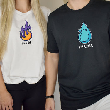 Fire & Water Drops Matching T-Shirts For Couples