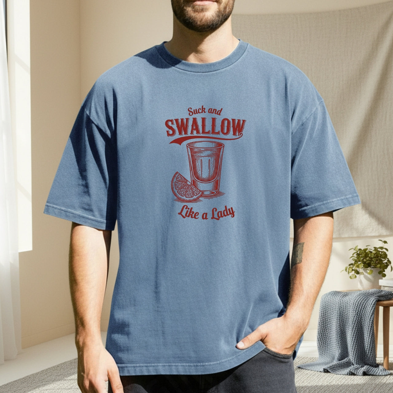 Funny Swallow Like a Lady Adult Humor T-Shirt – Cheeky Sarcasm Unisex Graphic Tee