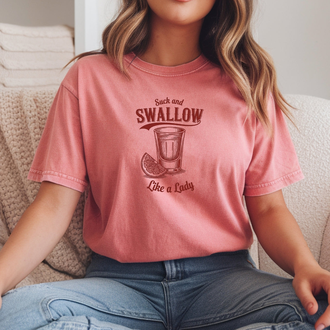 Funny Swallow Like a Lady Adult Humor T-Shirt – Cheeky Sarcasm Unisex Graphic Tee