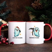 Ghost with Scythe & Ghost with Knife Matching Mugs For Couples