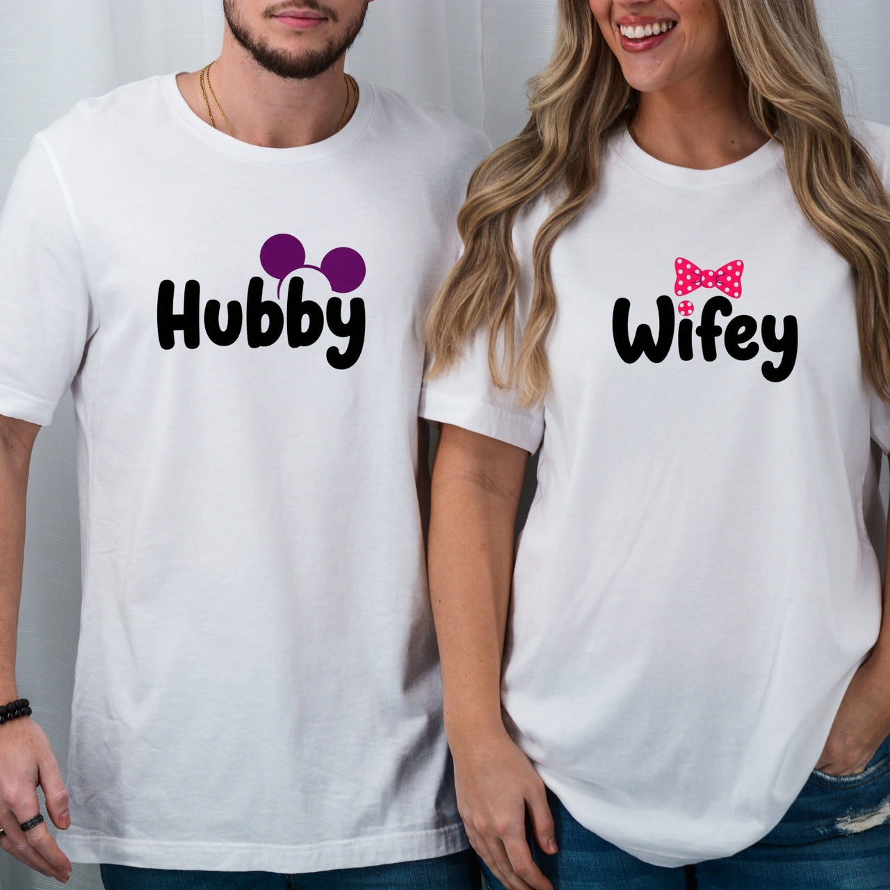 Hubby Wifey Bowtie Matching T-Shirts For Couples