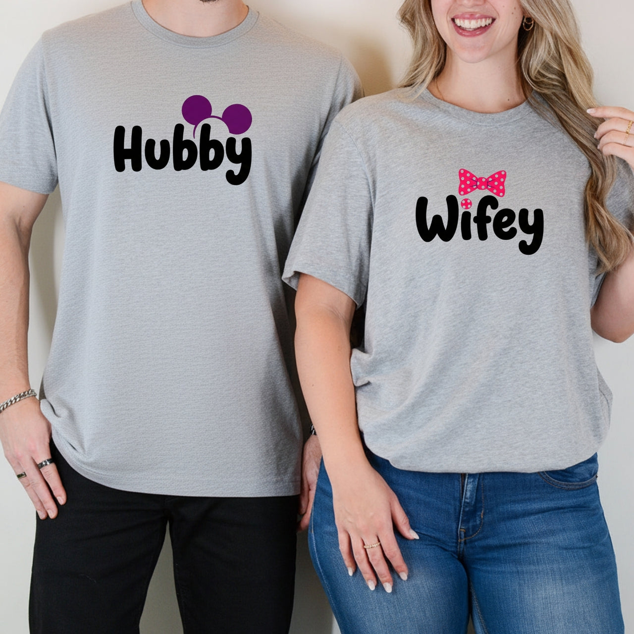 Hubby Wifey Bowtie Matching T-Shirts For Couples