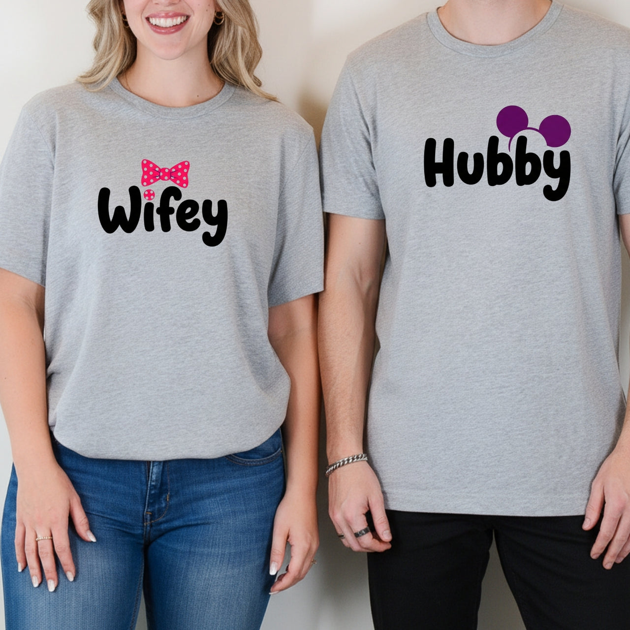 Hubby Wifey Bowtie Matching T-Shirts For Couples