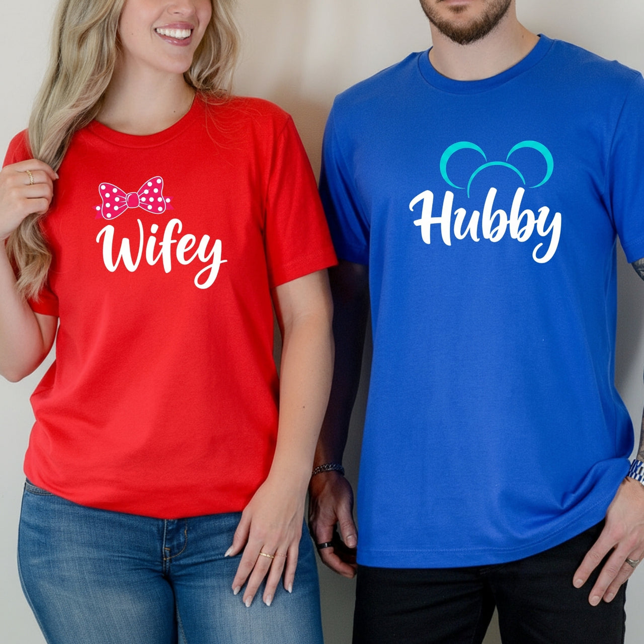 Hubby - Wifey Bowtie Matching T-Shirts For Couples