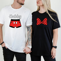 Hubby and Wifey Funny Bowtie Matching T-Shirts For Couples