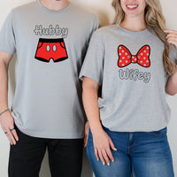 Hubby and Wifey Funny Bowtie Matching T-Shirts For Couples