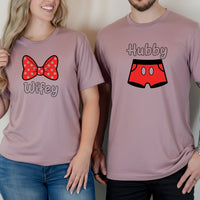Hubby and Wifey Funny Bowtie Matching T-Shirts For Couples