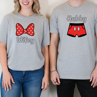 Hubby and Wifey Funny Bowtie Matching T-Shirts For Couples