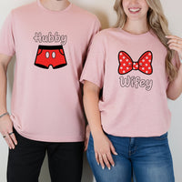 Hubby and Wifey Funny Bowtie Matching T-Shirts For Couples
