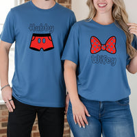 Hubby and Wifey Funny Bowtie Matching T-Shirts For Couples