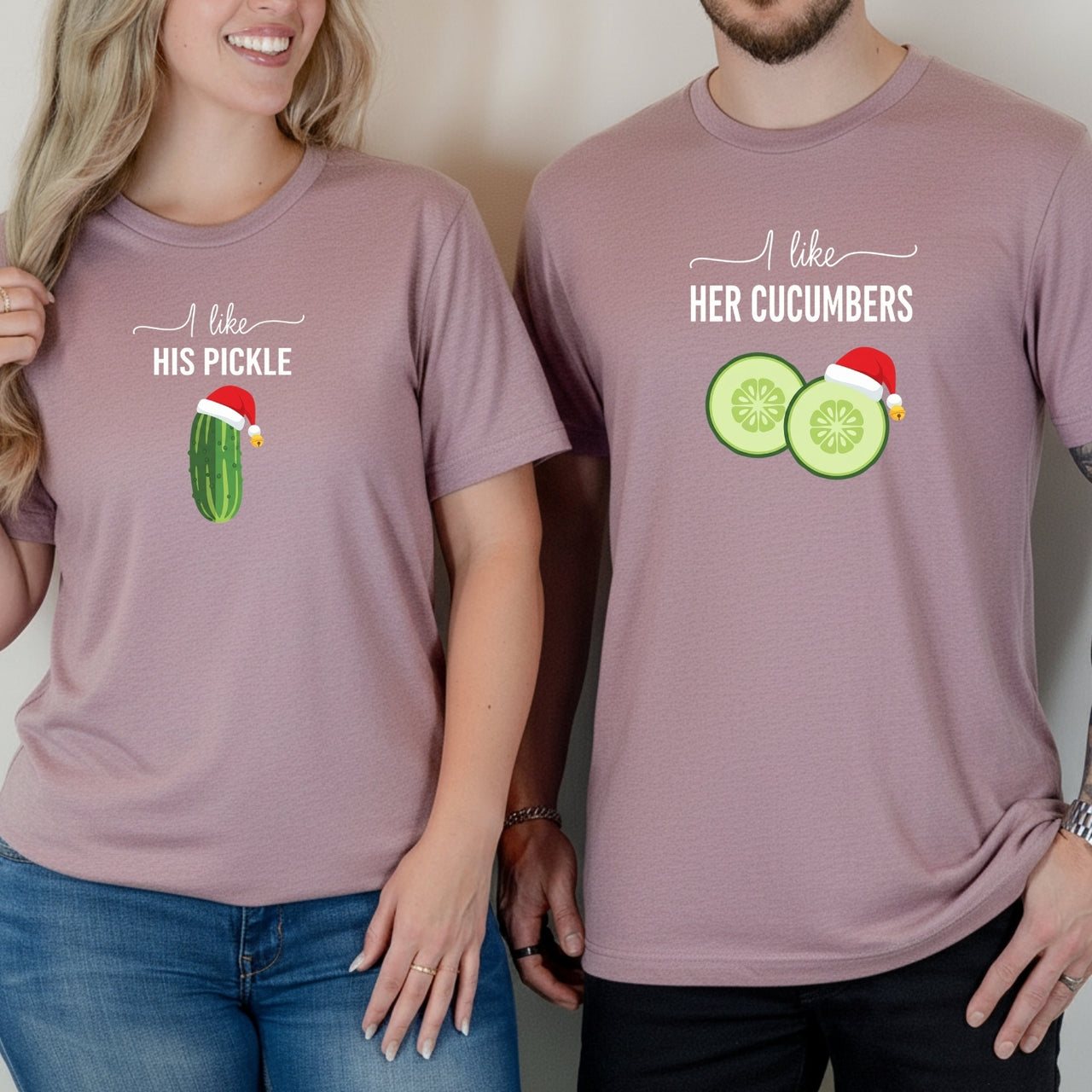 I Like His Pickle I Like Her Cucumbers Funny Christmas Matching T-Shirt For Couples