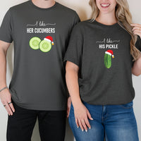 I Like His Pickle I Like Her Cucumbers Funny Christmas Matching T-Shirt For Couples