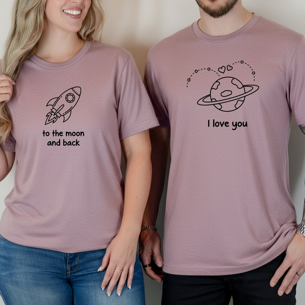I Love You To The Moon and Back Heart Matching T-Shirts For Couples