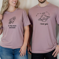 I Love You To The Moon and Back Heart Matching T-Shirts For Couples