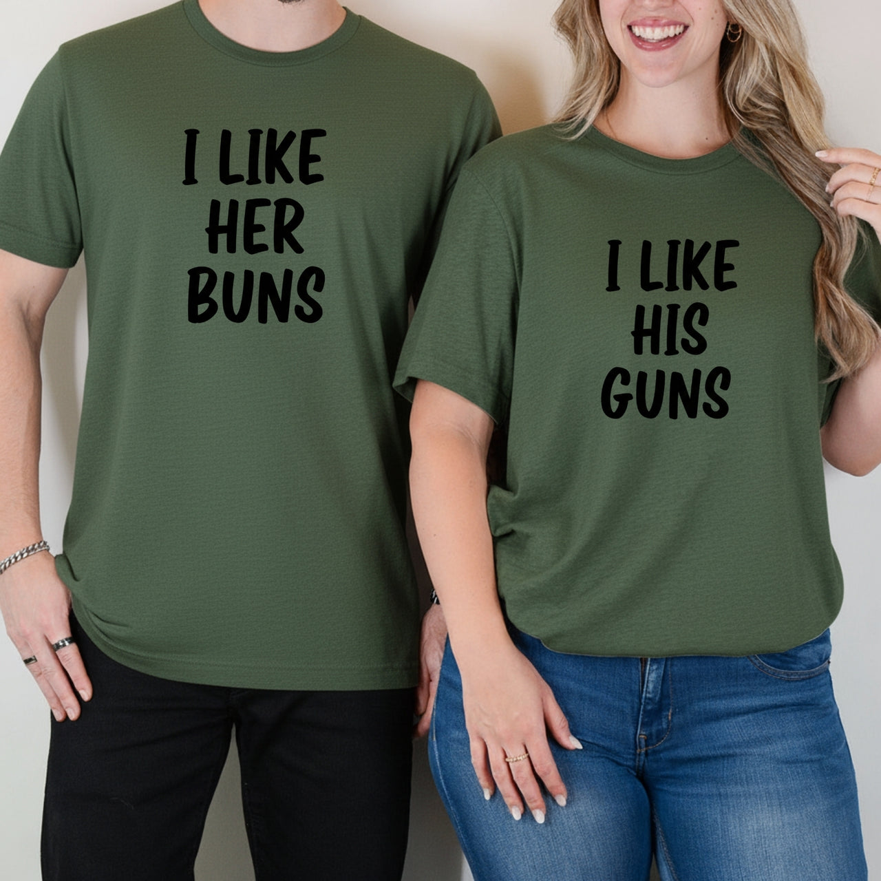 I Like Her Buns I Like His Guns Matching T-Shirts For Couples