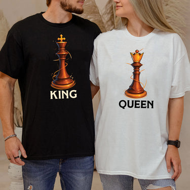 King & Queen Chess Piece Matching T-Shirts For Couples