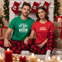 Looking At My Wife I Think Damn She's Lucky Woman Matching T-Shirts For Couples