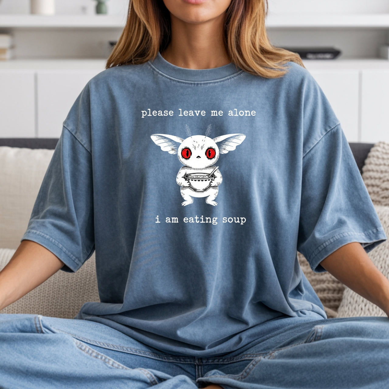 Mothman Eating Soup T-Shirt - Funny Cryptid Sarcastic Graphic Tee